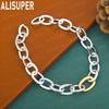 925er Sterlingsilber Langes Ovales Seitengliederkette Einfaches Armband Geschenk Schmuck