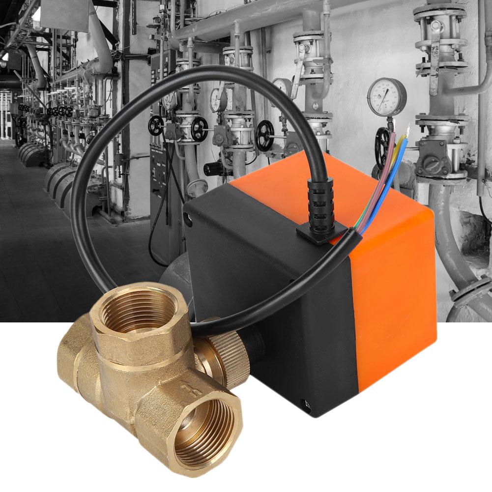 Motorized Ball Valve L Shape Orange Brass Electric Valves 3‑Wire 2‑Control 1.6MPa 6W AC220V G3 4 pouces