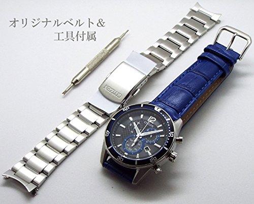 Citizen Eco-Drive Chronograph Solar Watch VO10-6741F Blue Base Genuine Leather Belt Spare Belt Domestic Model