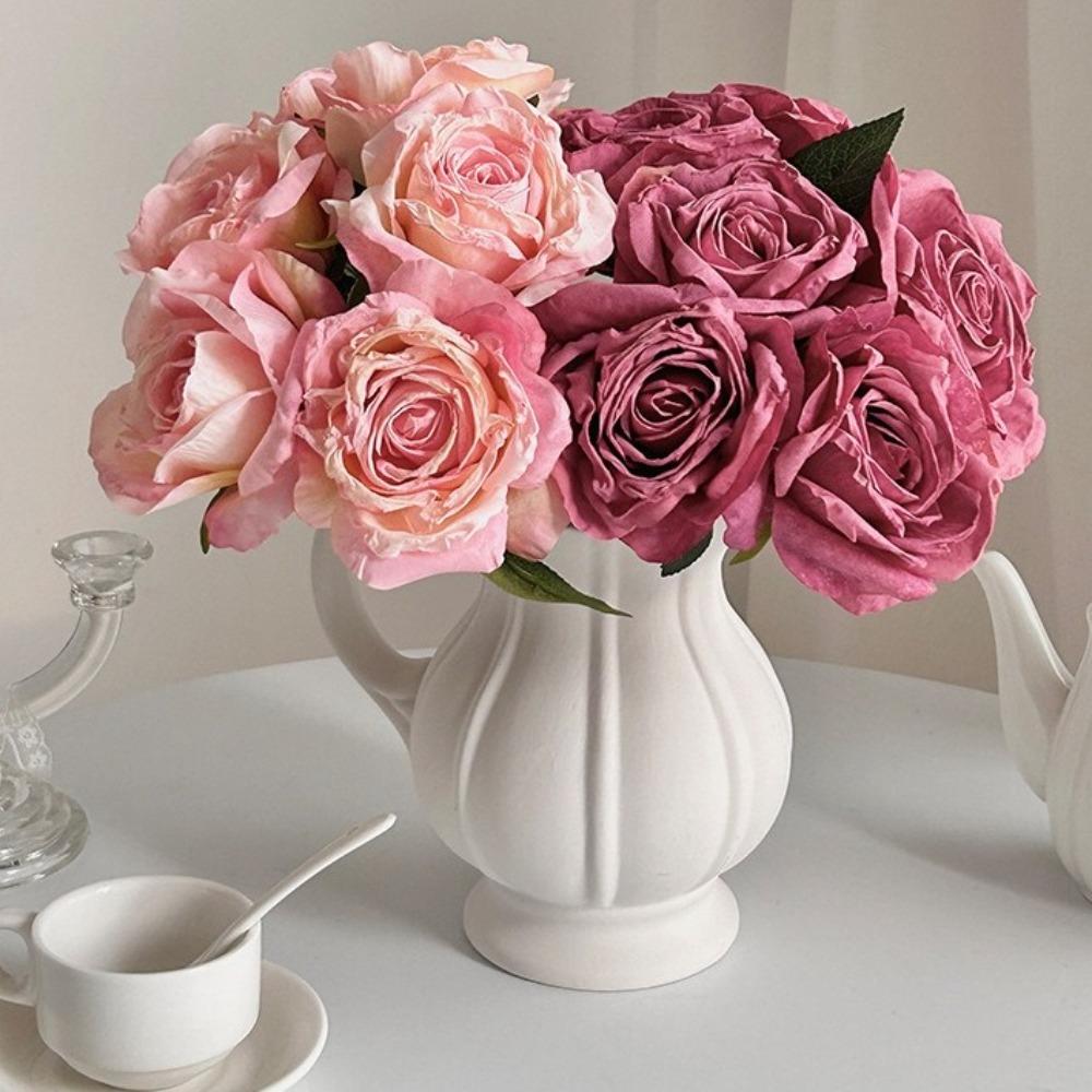 6 Pcs/Bunch DIY Artificial Big Rose Bouquet Home Dining Table Desktop Decoration Photography Prop