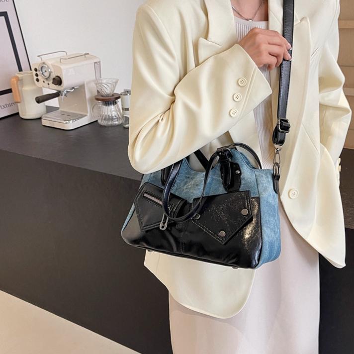 Large capacity shoulder bag, new crossbody bag, spliced women's bag, simple soft leather