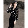 Lansere Women's French Style Polka Dot Ruffle V-Neck Blouse