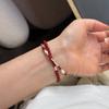 Sterling Red Agate Cat Eye Bead Bracelet Women Minimalist Fashion Stackable Wristband