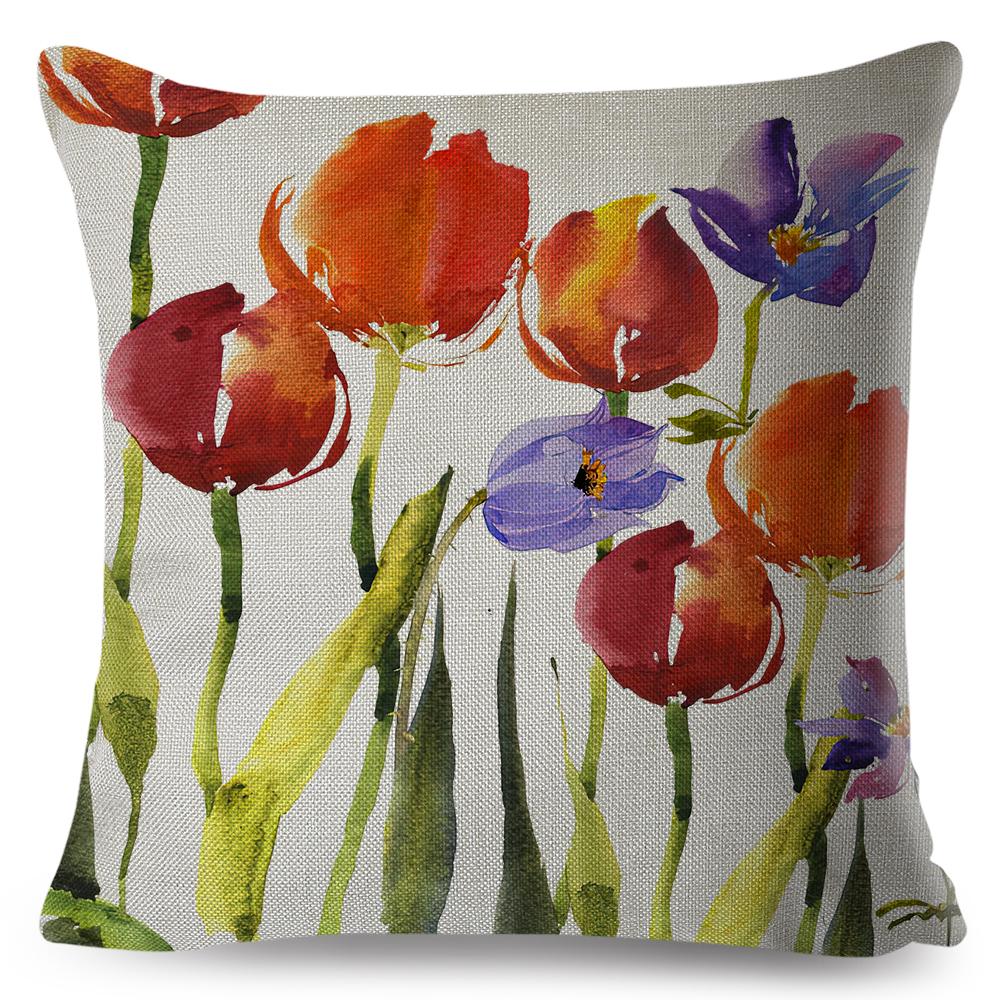 Modern Watercolor Cushion Cover Abstract Floral Painting Design Soft Fabric Study Room Office Home Decor Pillow Case