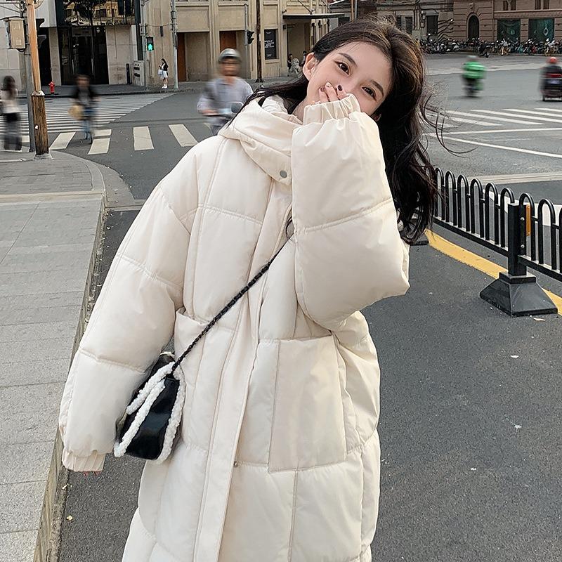 Long Down Cotton-padded Clothes for Women's Winter New Elegant Hooded Thickened Over the Knee Small Cotton-padded Coat for Women
