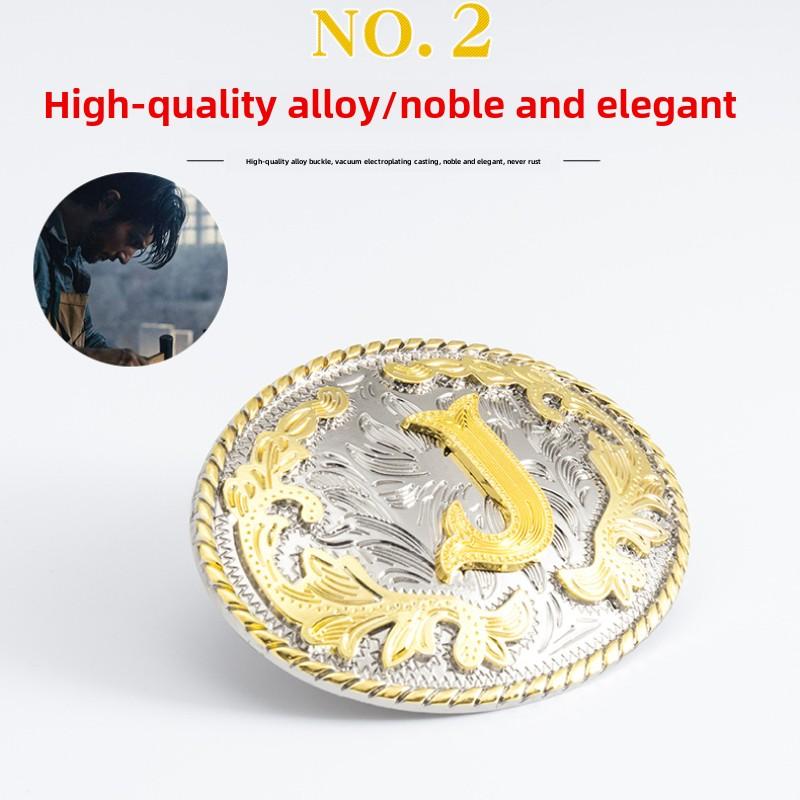Whole Cowhide Retro Men's Belt Letter M Gold and Silver Two-color Oval Buckle Belt