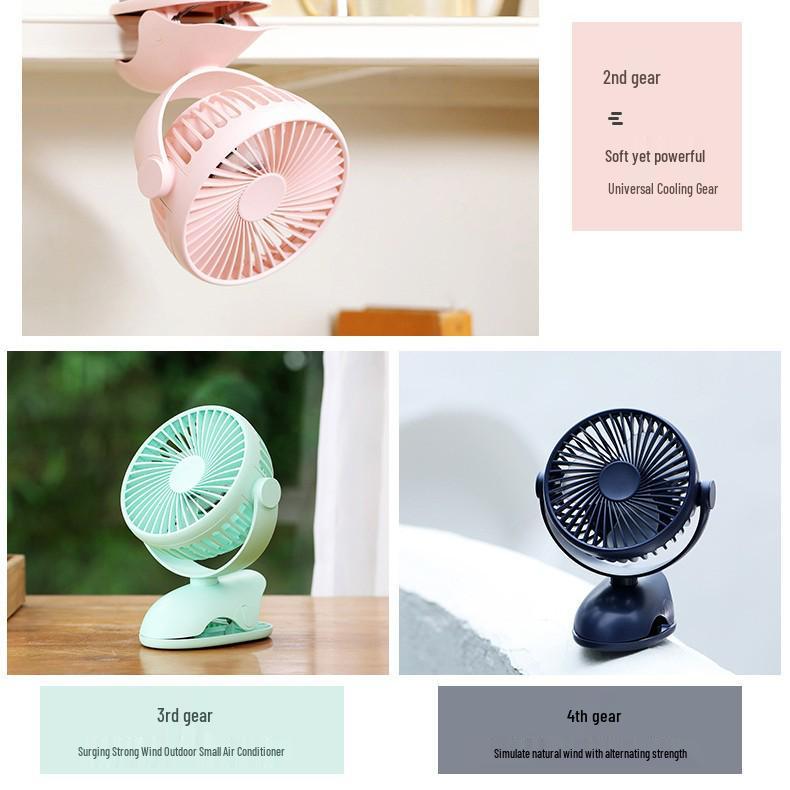 Portable USB Rechargeable Silent Clip-On Fan for Office, Dorm, Stroller, and Bed 150x129x200 mm