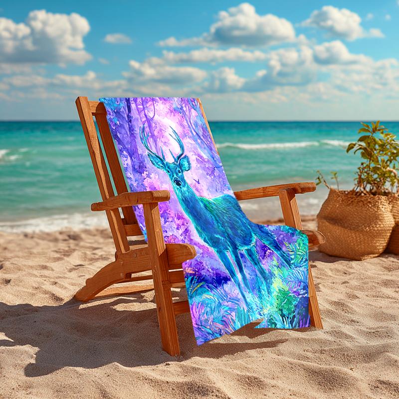 1Pc Fantasy Deer Forest Beach Towel Quick Dry Multiuse For Beach Pool Gym Yoga Home Travel Christmas Halloween Xmas Gift Eg19