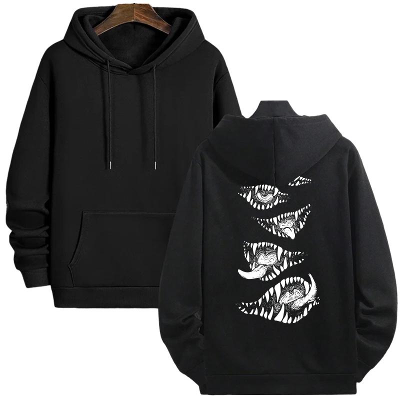 Evil Demon Pattern Print Outwear Fall/winter Coat 2025 New Arrival Men's Hoodie High Quality Hooded Long Sleeve Black Sweatshirt
