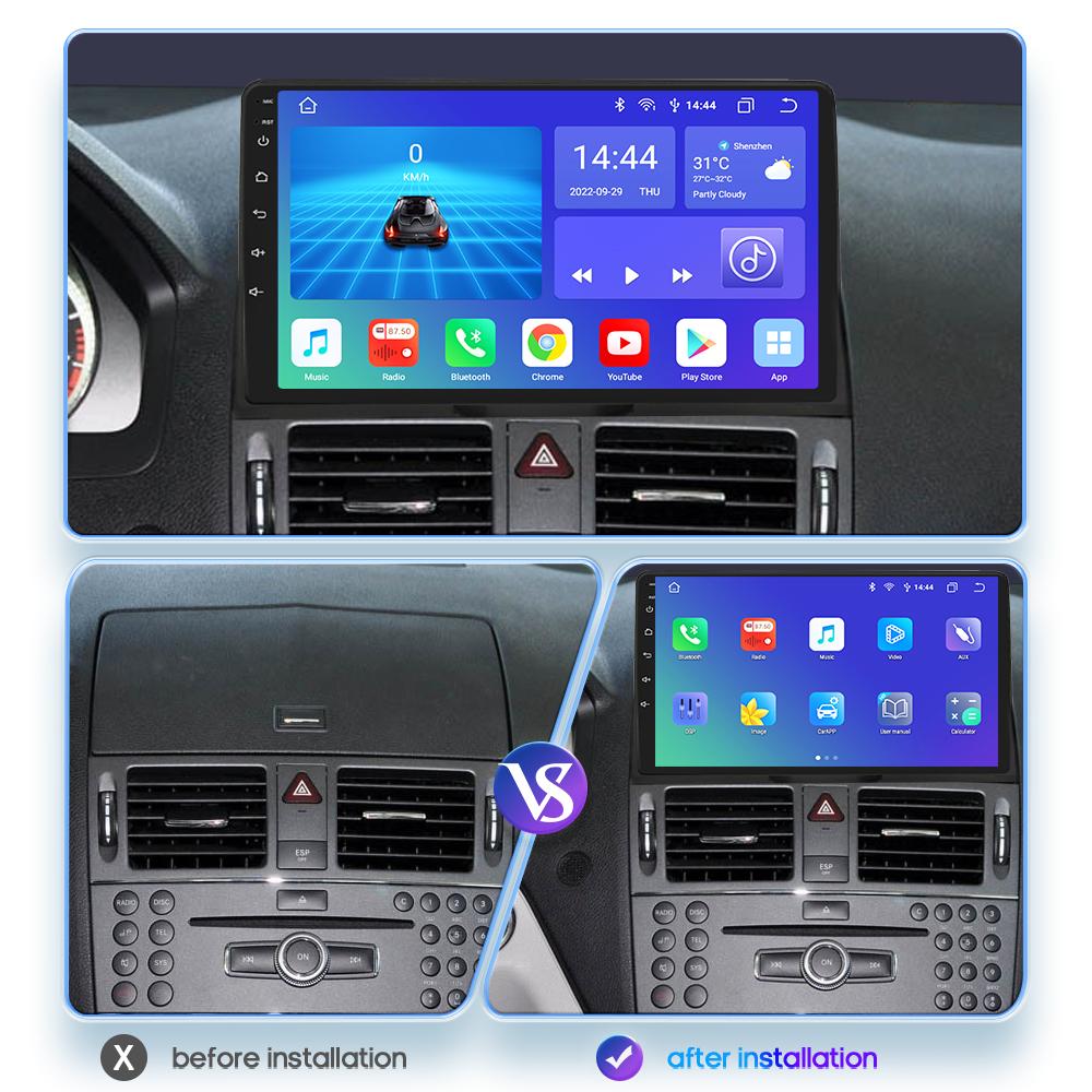 Hizpo 8GB+128GB 9'' 2Din Android 12 DSP RDS Araba Oto Radyo Multimedya Video Oynatıcısı Mercedes Benz C-Serisi 3 W204 S204 2006-2011 SWC GPS Carplay 4G