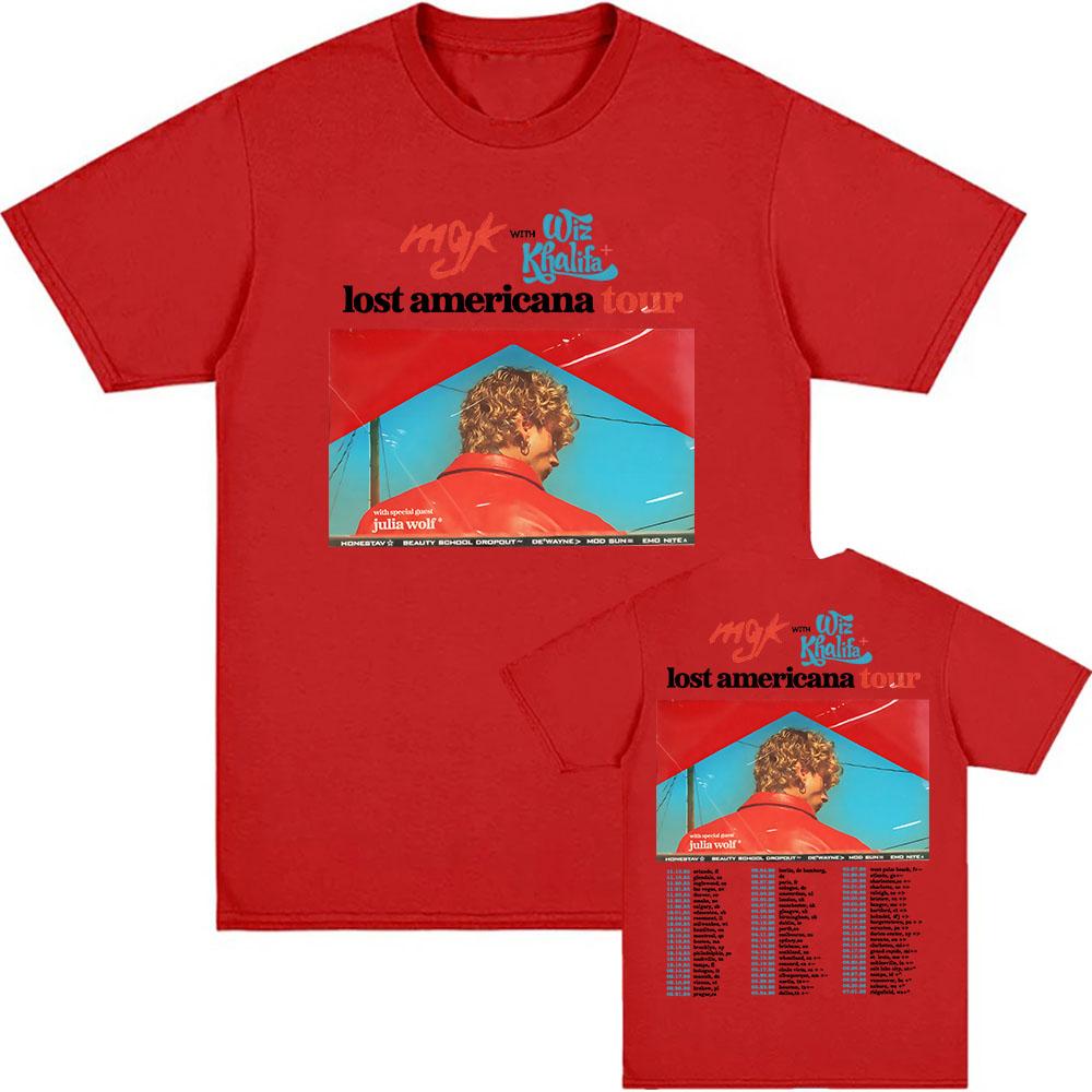 MGK Lost Americana Tour T-Shirt Machine Gun Kelly Sänger Grafik T-Shirt Baumwolle Kurzarm Lässig Herren/Damen T-Shirt Streetwear