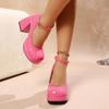 Primavera Verano Retro Correa al Tobillo Suela Gruesa Tacones Altos Punta Redonda Zapatos Mary Jane Casuales para Mujer Boda Novia Tacones Rojos Altos