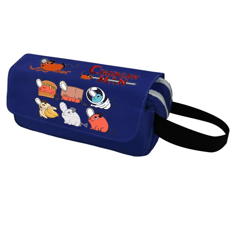Chainsaw Man Pencil Case Cartoon Anime Stationery Organizer Double Zipper Large Capacity Students