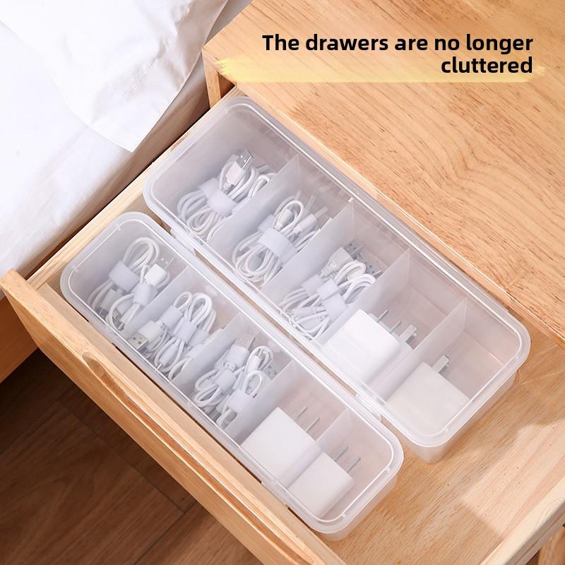 Data Cable Charging Head Flip Cover Storage Box, Transparent Dust-proof Earphone Organizer, Desk Drawer for Organizing Stationery, Jewelry.