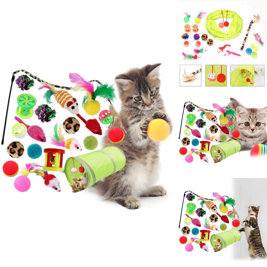 Varied Cat Toys Bundle Sisal Ball Cat Wand Cat Tunnel Perfect For Playful Kittens 21 Pieces
