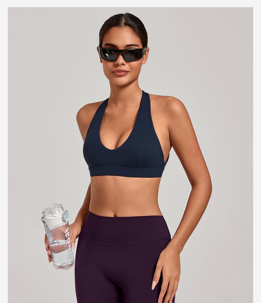 Cross-Strap Halter Neck Yoga Bra for Running and Fitness