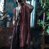 Johnature Women Vintage Print Floral Shirts Red Seven Sleeve Tops Summer Chinese Style Women Long Blouses