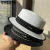 Holiday Straw Hat Women's New Casual Webbing Flat Top Hat Versatile Sunscreen Visor