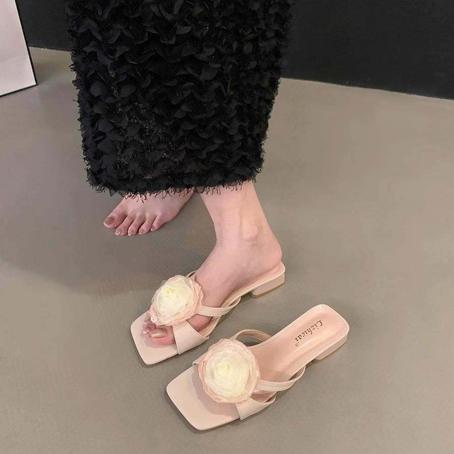 Französischrosa Temperament coole Hausschuhe Feenschuhe Modekleidung 2025 neu Sommer neu Chinesische Blumensandalen