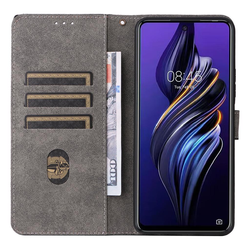 PU Lederhülle für TECNO Pova 5 4G LH7N, Ständerhülle RFID-blockierende Brieftasche Handyhülle mit Riemen