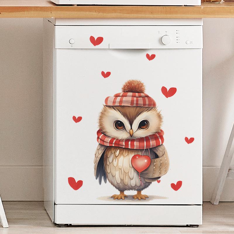 Valentine's Day Cartoon Owl Love Bedroom Living Room Refrigerator Home Decoration Wall Sticker