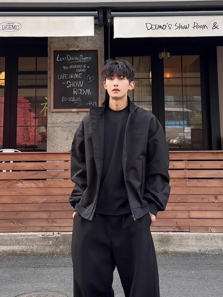 Men's Windproof Stand Collar Workwear Jacket - American Style, Three-Proof, Short, Loose Fit, for Spring & Autumn.