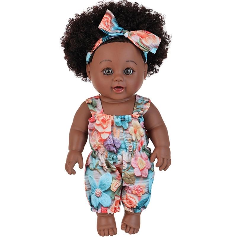Păpușă Realistă Fetiță Neagră de 12 inch cu Păr Afro Natural Creț Jucărie Reborns Sigură Pentru Copii Colecționabilă Reconfortantă