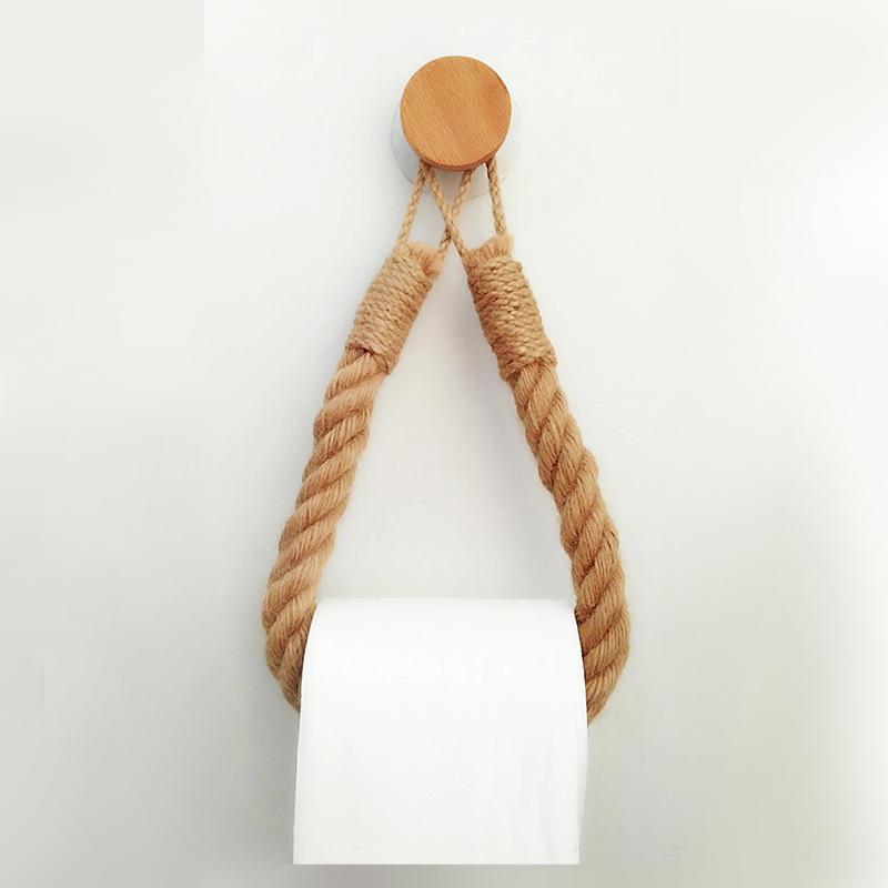 Hemp Rope & Wood Toilet Paper and Towel Holder