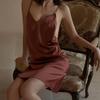 Ruo Lan Silk-like V-neck Strappy Camisole Nightgown - Tempting Light Luxury Style