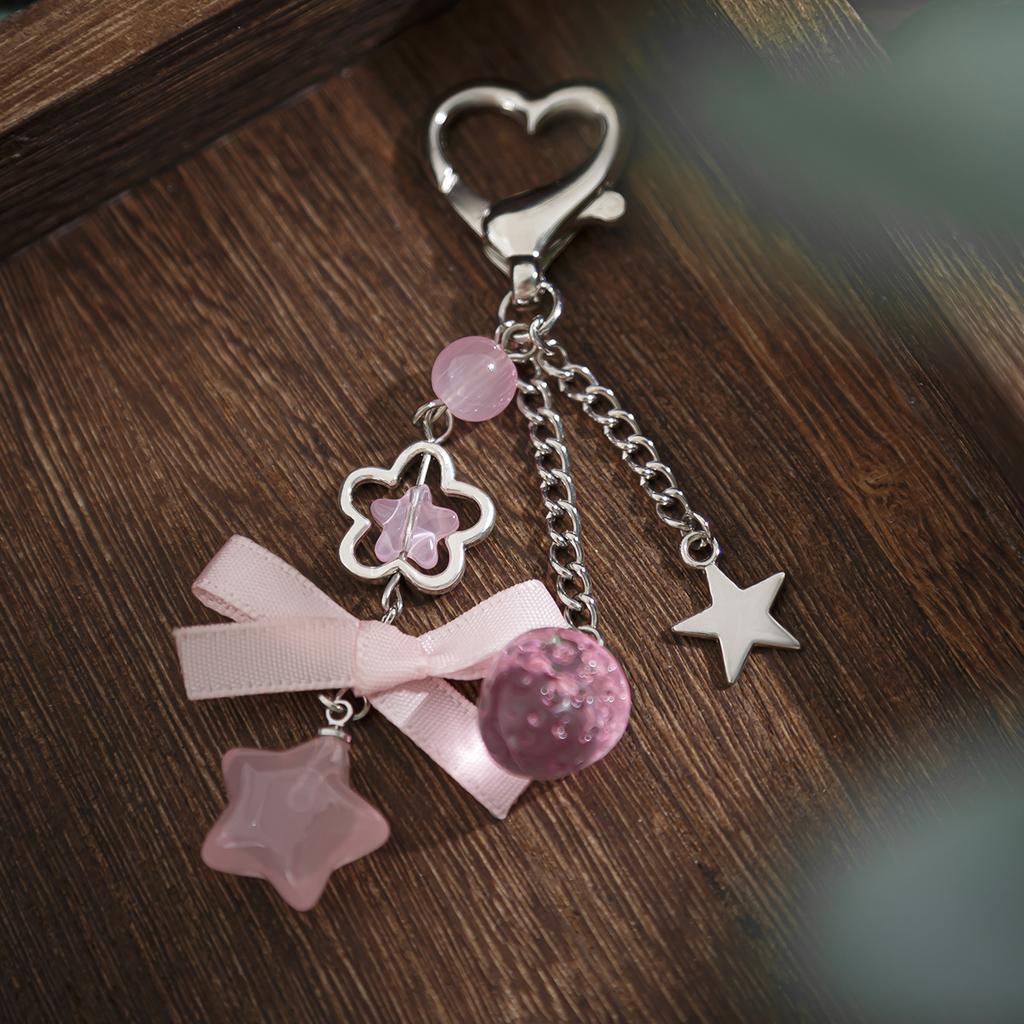 2025 Y2k Cute Keychain Flower Star Love Bow Strawberry Pendant Acrylic Key Chain Student Women Bag Backpack Keychain Accessories