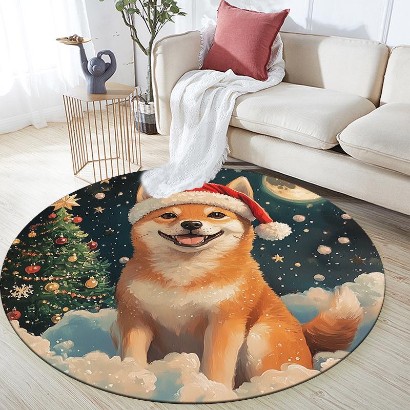 

Christmas Shiba Inu pattern round rug,Carpet Rug for Living Room Bedroom Playroom ,Non-slip Floor Mat,Holiday Gifts and Birthday Gifts. 80cmx80cm