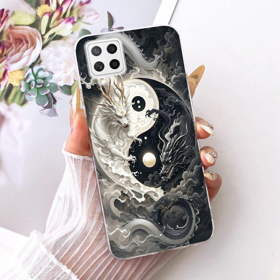 For Samsung Galaxy A22 A22s A12 F12 M12 F42 Phone Case Chinese Dragon Cute Cat Cartoon Pattern Casing Soft Clear Silicone Cover