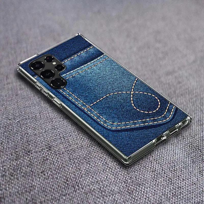 Jeans Cowboy Denim printed Clear Phone Case for Samsung Galaxy S21 Plus S24 S23 S20 FE S22 S26 Ultra S25 Edge TPU Capa Cases Cov