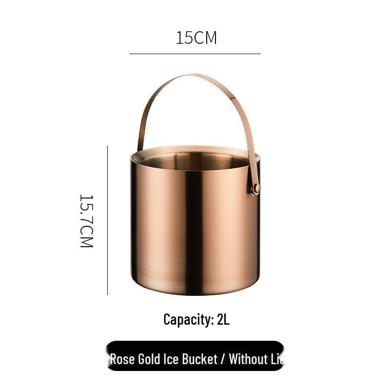 3L Double-Layer Insulated 304 Stainless Steel Ice Bucket with Thickened Handle for Wine & Beer