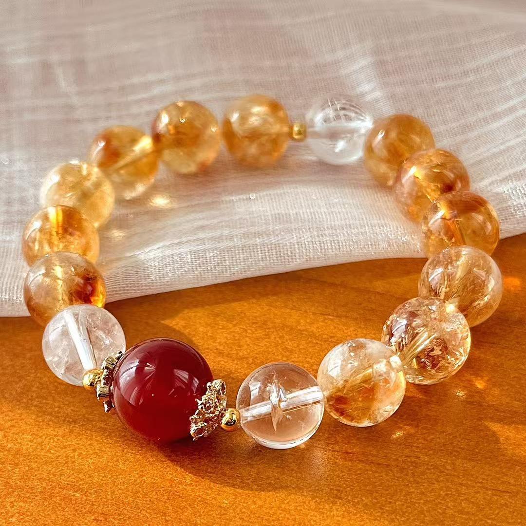 Vintage High Quality 10Mm Natural Citrine Chalcedony White Crystal Bracelet Bracelet.