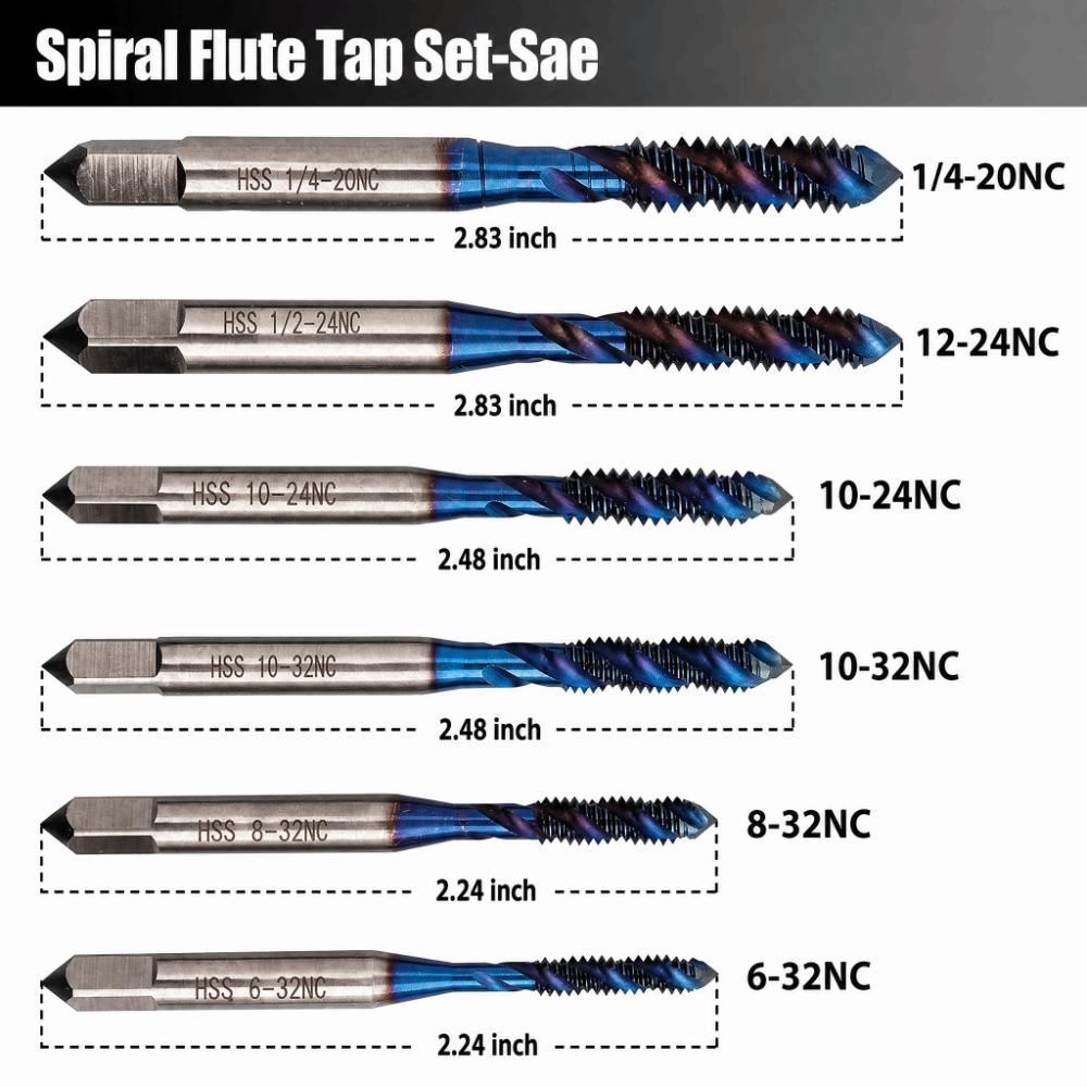 6pcs High Speed Steel Screw Thread Tap Blue Coated Machine Tap Bit Durable Metric Tap Set For Metal