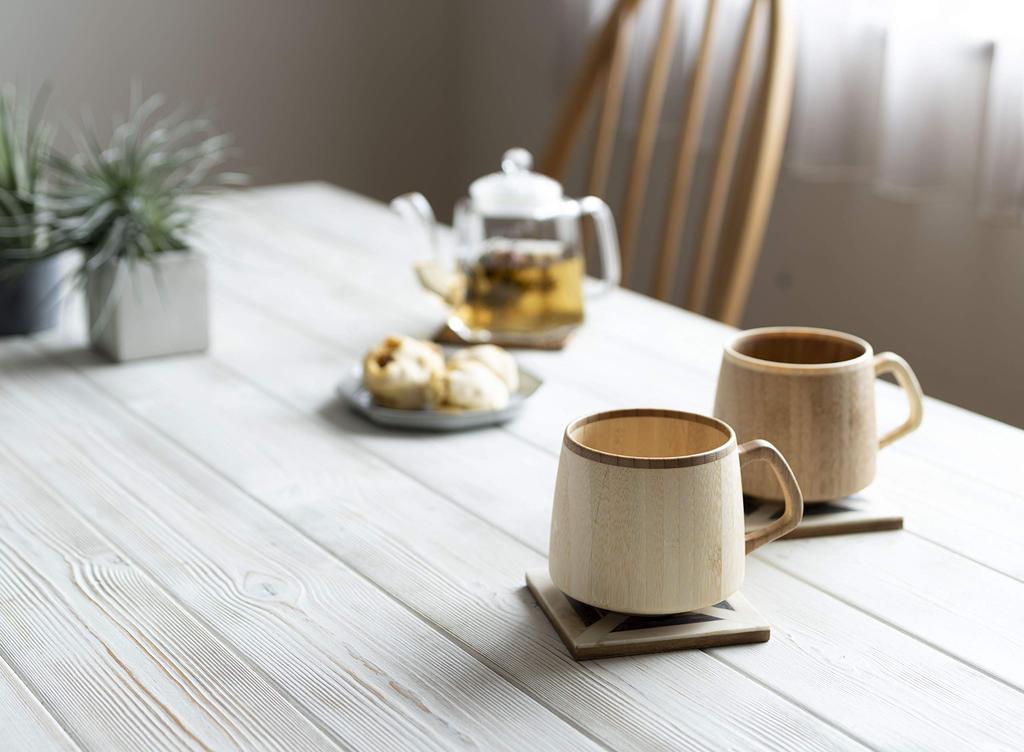 RIVERET Fran Mug, 310ml, Pair Set, Bamboo, Dishwasher Safe, White/Brown, RV-207WB