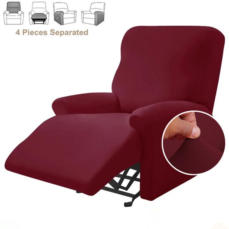 4Pcs/Set Solid Color Stretch Recliner Sofa Cover For Living Room Elastic Non Slip Armchair Covers All-Inclusive Couch Slipcovers