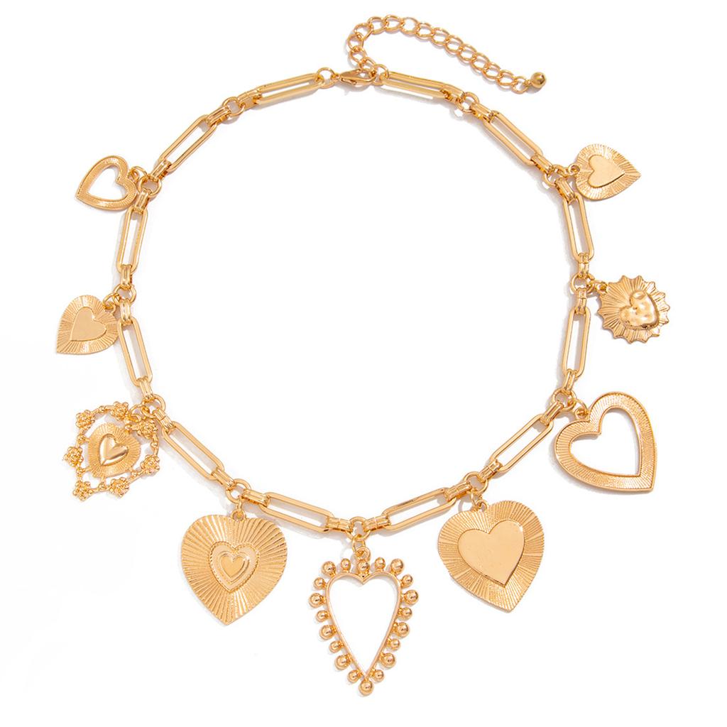 Fashionable Metal Love Heart Pendant Necklace Adjustable Length Clavicle Chain for Women Fashion Choker Jewelry