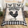 Farmhouse Chicken Duvet Cover Set Sunflowers Animal Bedding Set Modern Room Gift Retro Board Black White Plaid Comforter Cover