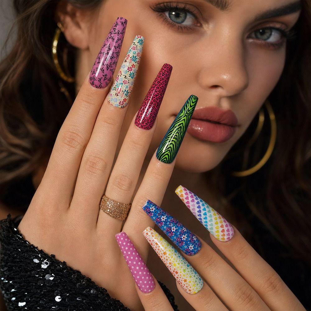 Flower Nail Stickers Stripe Pattern Nail Decals Professional Nail Foils Manicure DIY