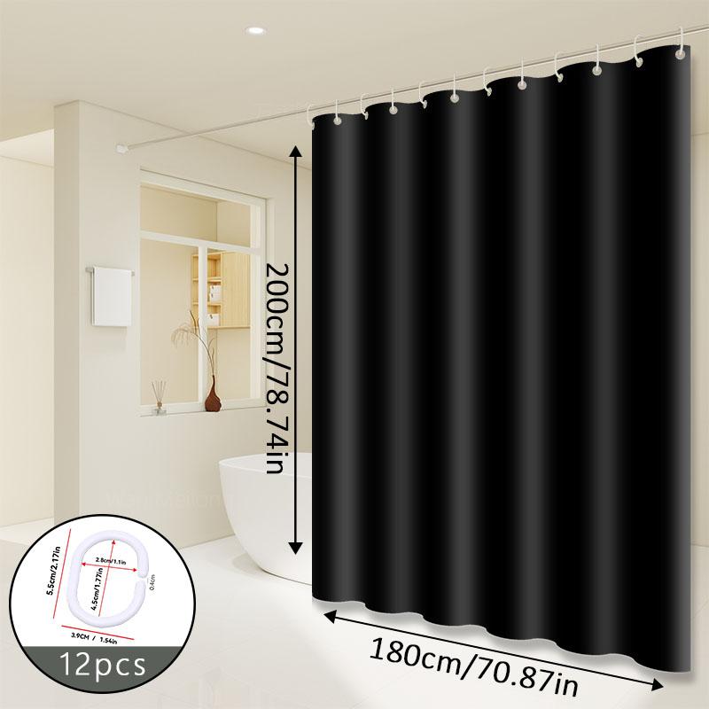 Black Solid Color Shower Curtain Minimalist Design Modern Bathroom Decor Waterproof Fabric Elegant Simple Style