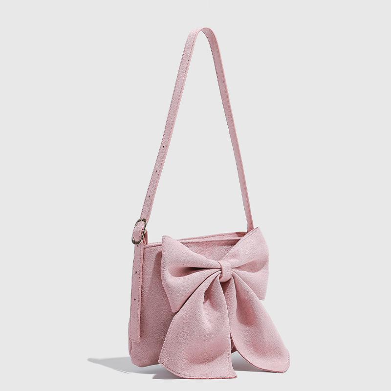 Big Bow Pink Shoulder Bag Sweet Style Girl Underarm Bag 2025 New Autumn Winter Matte Feel Handbag