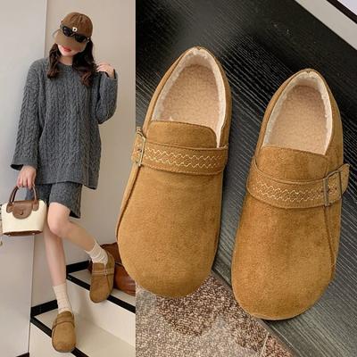 Winter Velvet Women's New Comfortable Warm Cotton Shoes Retro Casual Lazy Pedal Bean Shoes