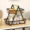 1pc 2/3 Tiers Storage Basket Countertop for Bathroom, Basket Bowl Stand Detachable Metal Wire Basket with Wooden Handle for Bathroom Storage Rack