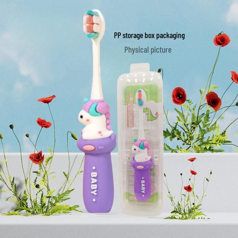 Children's Cartoon Dinosaur Toothbrush, Ages 3-12, with Cute Non-slip Handle & Soft Bristles for Gentle Oral Care