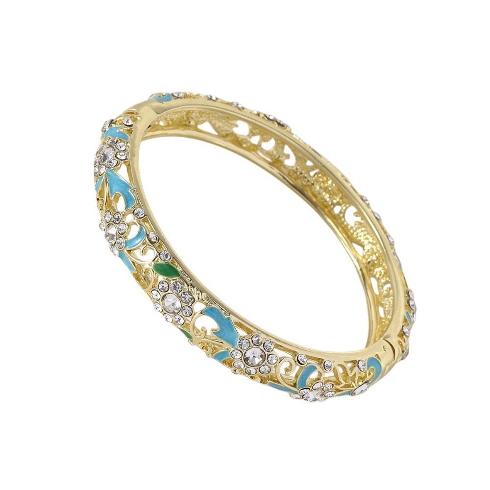 Rhinestone Vintage Cloisonne Bangle Hollow Women's Hand Bracelet  Jewelry Gifts