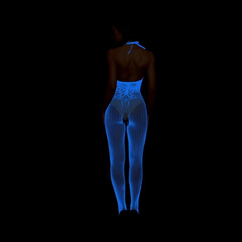 Sexy underwear blue light luminous sexy perspective mesh open gear free transparent jacquard mesh lace y
