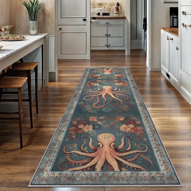 Octopus Rug Cotton Woven Non-Slip Hallway Living Room Kids Bedroom Home Decoration Carpets