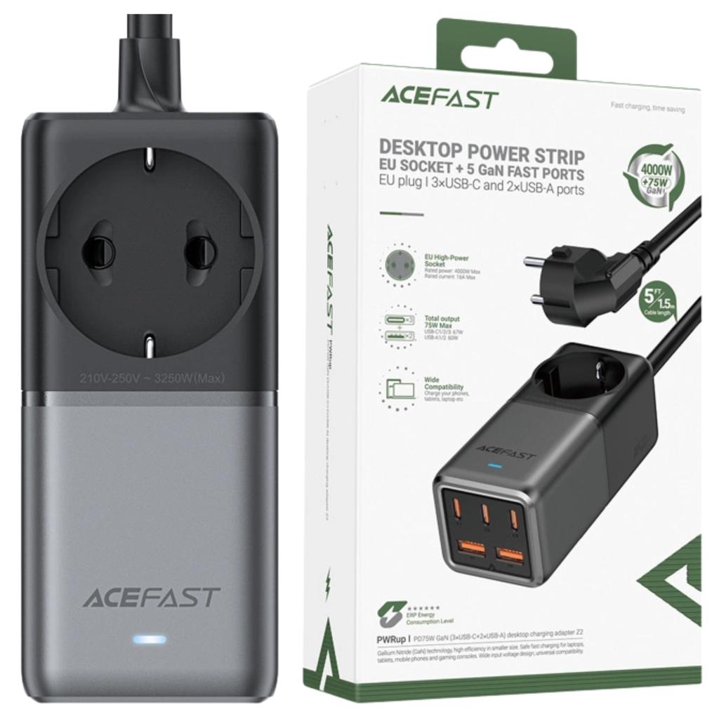 Ładowarka Biurkowa Acefast Z2 Gan 75W Pd 3X Usb-C 2X Usb-A - Czarno-Szara